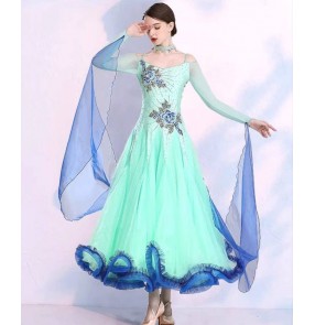 Fuchsia mint green ballroom competition latin dance dresses for women girls professional waltz tango foxtrot smooth dance long gown